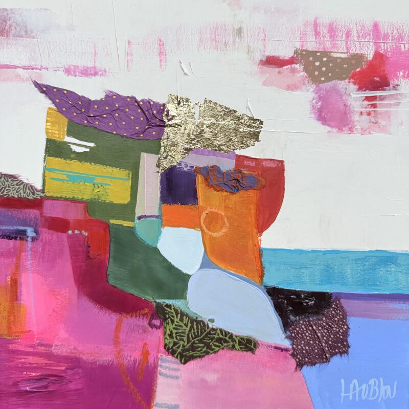 Gemälde ST25-0520 von Lau Blou | Gemälde Abstrakt Landschaften Acryl Collage Pastell Blattgold