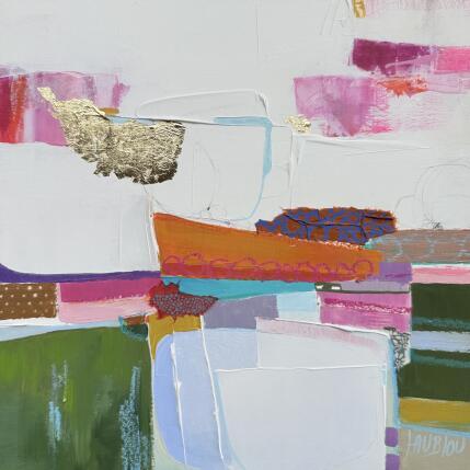 Peinture ST25-0521 par Lau Blou | Tableau Abstrait Acrylique, Collage, Feuille d'or, Pastel Paysages