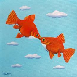 Painting Kiss by Trevisan Carlo | Painting Surrealism Oil Animals, Pop icons