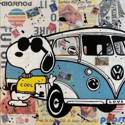 Gemälde F4  l'aventure en van von Marie G.  | Gemälde Pop-Art Acryl, Collage, Holz Pop-Ikonen