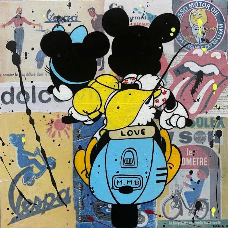 Peinture F4  balade en Vespa par Marie G.  | Tableau Pop-art Icones Pop Bois Acrylique Collage
