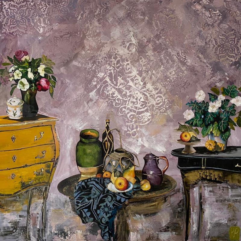 Gemälde Du côté de chez Cézanne  von Romanelli Karine | Gemälde Figurativ Alltagsszenen Stillleben Acryl Collage Posca Pastell Blattgold Papier