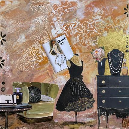 Painting Chanel 31 by Romanelli Karine | Painting Figurative Acrylic, Gluing, Gold leaf, Paper, Pastel, Posca Mode