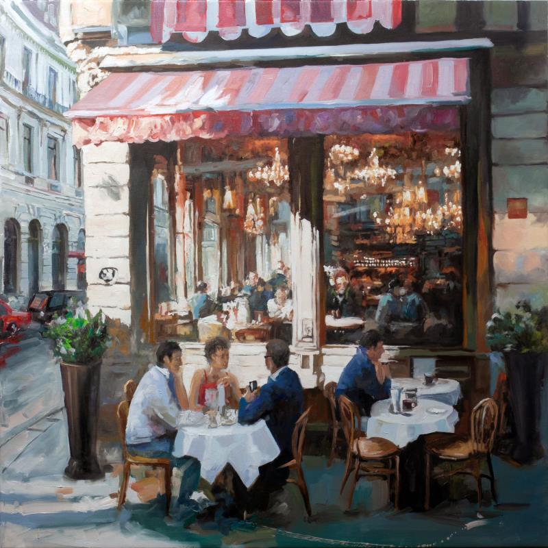 Painting Café Conversations by Klemens Alexandr | Painting Impressionism Architecture Wood Oil