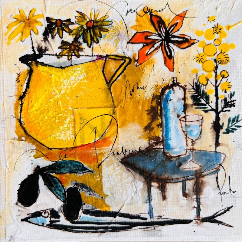 Pintura Mimosa et sardines por Colombo Cécile | Pintura Arte naïf Life style Naturalezas muertas Acuarela Acrílico Collage Ink Pastel