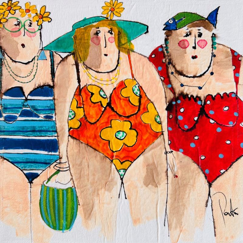 Painting Cerise Noelle Anais by Colombo Cécile | Painting Naive art Portrait Watercolor Acrylic Gluing Ink Pastel