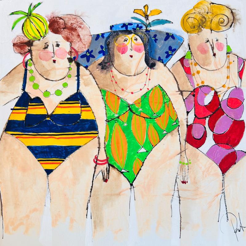 Peinture Marguerite Bernadette Sophie par Colombo Cécile | Tableau Art naïf Portraits Aquarelle Acrylique Collage Encre Pastel