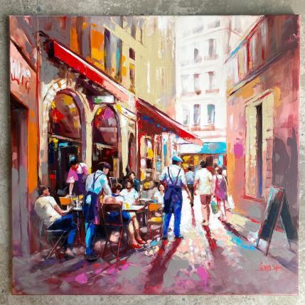 Peinture Rendez-vous de l’après-midi  par Gérard Sylvie  | Tableau Figuratif Acrylique Scènes de vie, Urbain