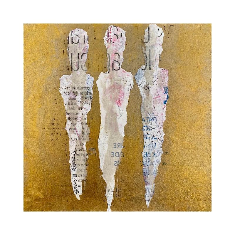 Peinture Complicité par Rocco Sophie | Tableau Art Singulier Minimaliste Acrylique Collage Sable