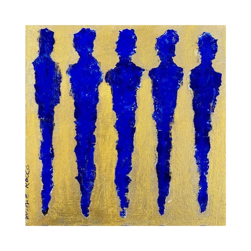 Peinture L'or bleu par Rocco Sophie | Tableau Art Singulier Minimaliste Acrylique Collage