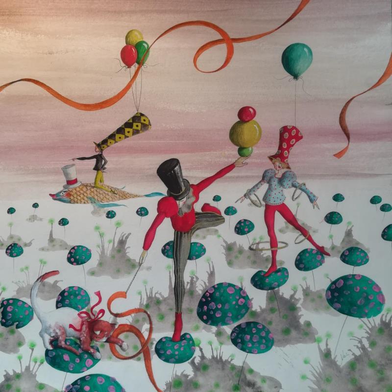 Painting Cat circus moment by Nai | Painting Surrealism Music Life style Animals Acrylic Gluing