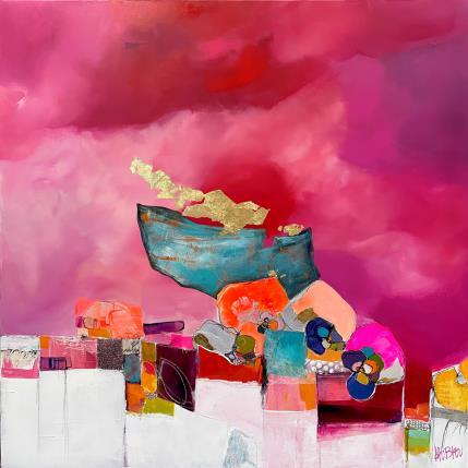 Painting Flower power by Lau Blou | Painting Abstract Acrylic, Gluing, Gold leaf Landscapes