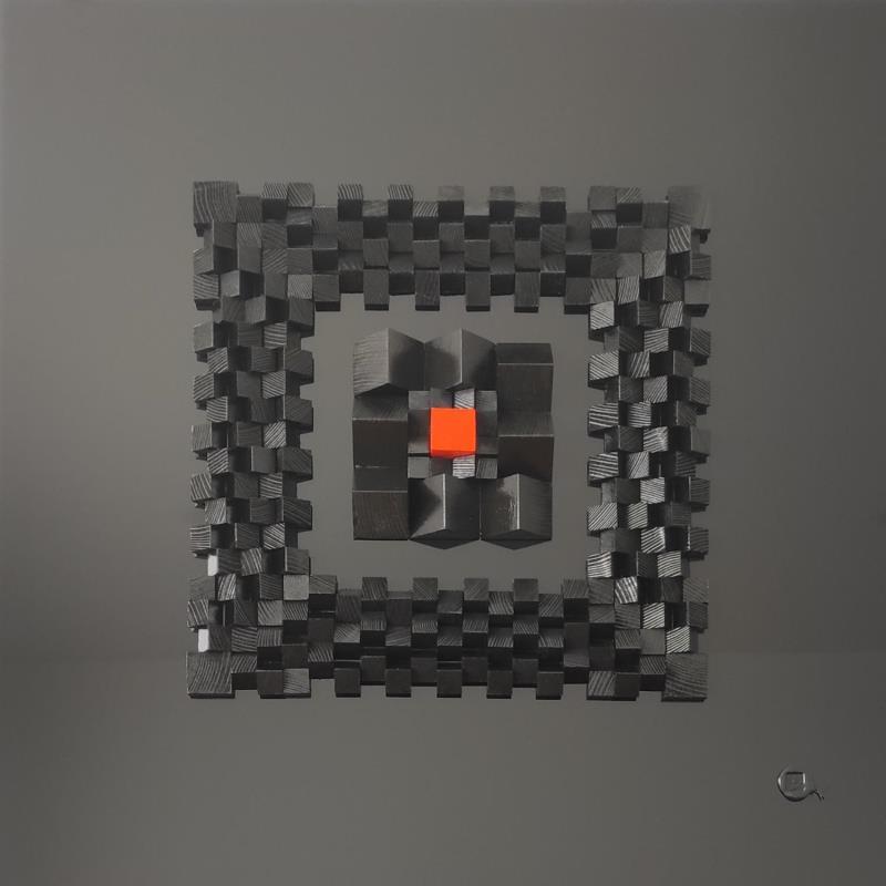 Gemälde Kaigai von Bauquel Véronique | Gemälde Abstrakt Minimalistisch Holz Acryl Collage Lack