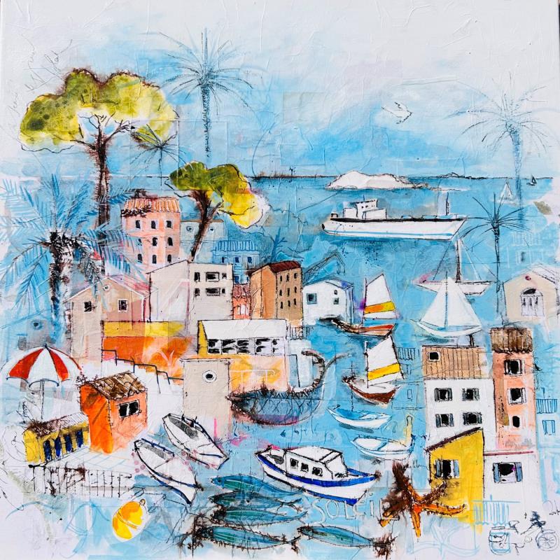 Painting Scène marine by Colombo Cécile | Painting Naive art Landscapes Marine Nature Watercolor Acrylic Gluing Ink Pastel