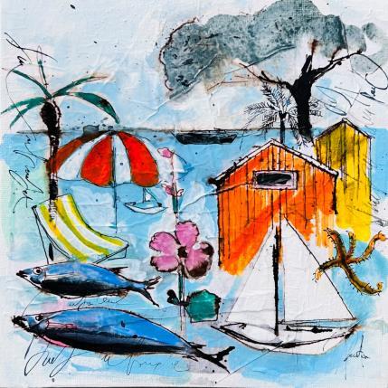Painting Les cabanes de la mer by Colombo Cécile | Painting Naive art Acrylic, Gluing, Ink, Pastel, Watercolor Landscapes, Life style, Nature, Pop icons
