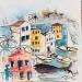 Gemälde Les mystères d ' un port von Colombo Cécile | Gemälde Naive Kunst Landschaften Marine Alltagsszenen Aquarell Acryl Collage Tinte Pastell