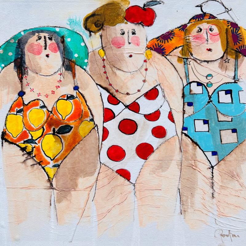 Painting Louise Noelle Véronique by Colombo Cécile | Painting Naive art Portrait Watercolor Acrylic Gluing Ink Pastel