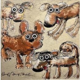Painting 4 chiens by Maury Hervé | Painting Raw art Animals