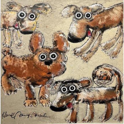 Peinture 4 chiens par Maury Hervé | Tableau Art Singulier Animaux