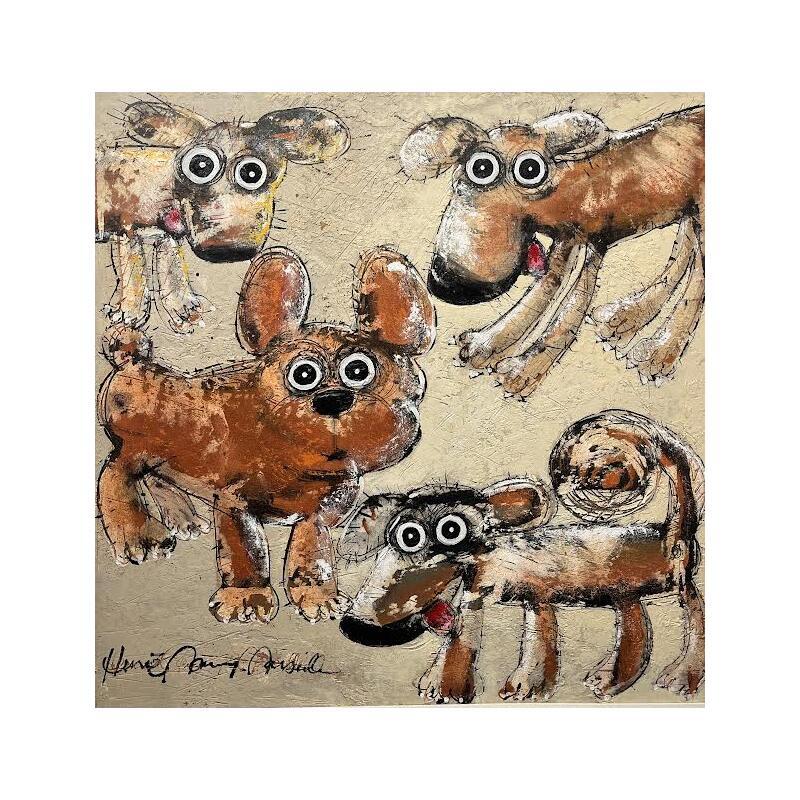 Painting 4 chiens by Maury Hervé | Painting Raw art Animals