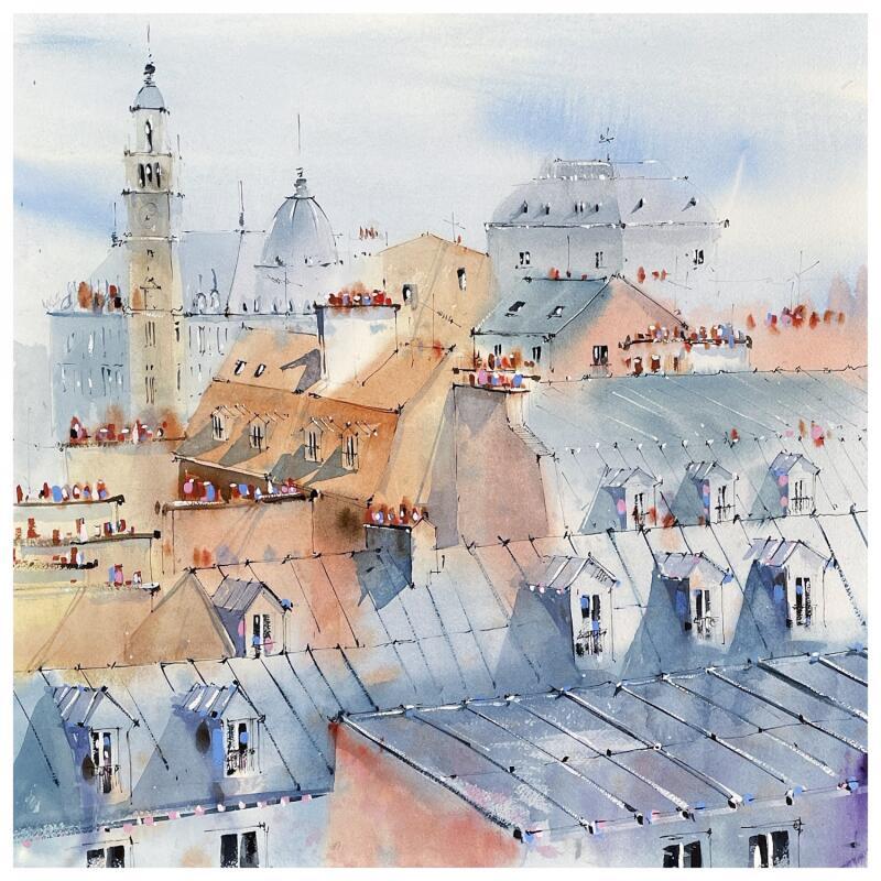 Painting Les toits du vieux Lille by Bailly Kévin  | Painting Figurative Urban Architecture Watercolor Ink