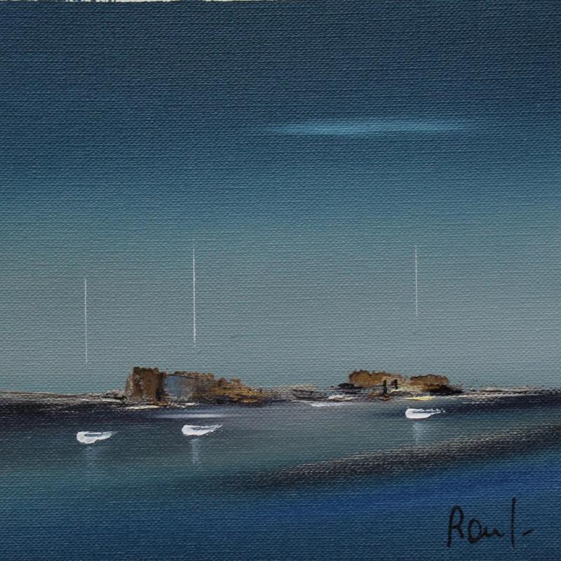 Peinture Evasion marine 75 par Roussel Marie-Ange et Fanny | Tableau Figuratif Marine Minimaliste Huile