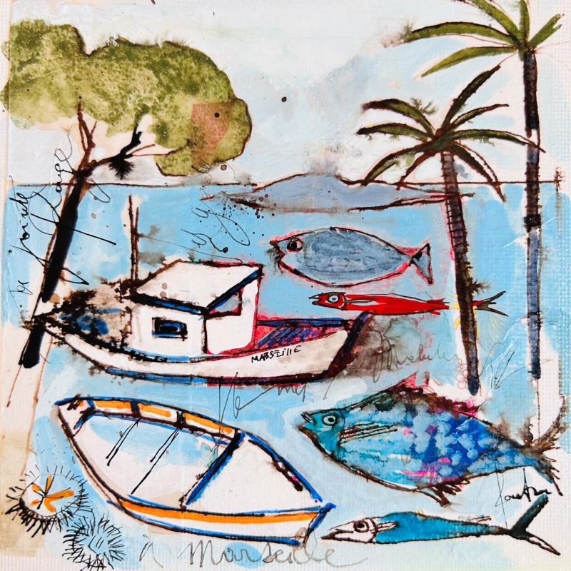 Pintura Planète Mars por Colombo Cécile | Pintura Arte naïf Paisajes Marine Life style Acuarela Acrílico Collage Ink Pastel