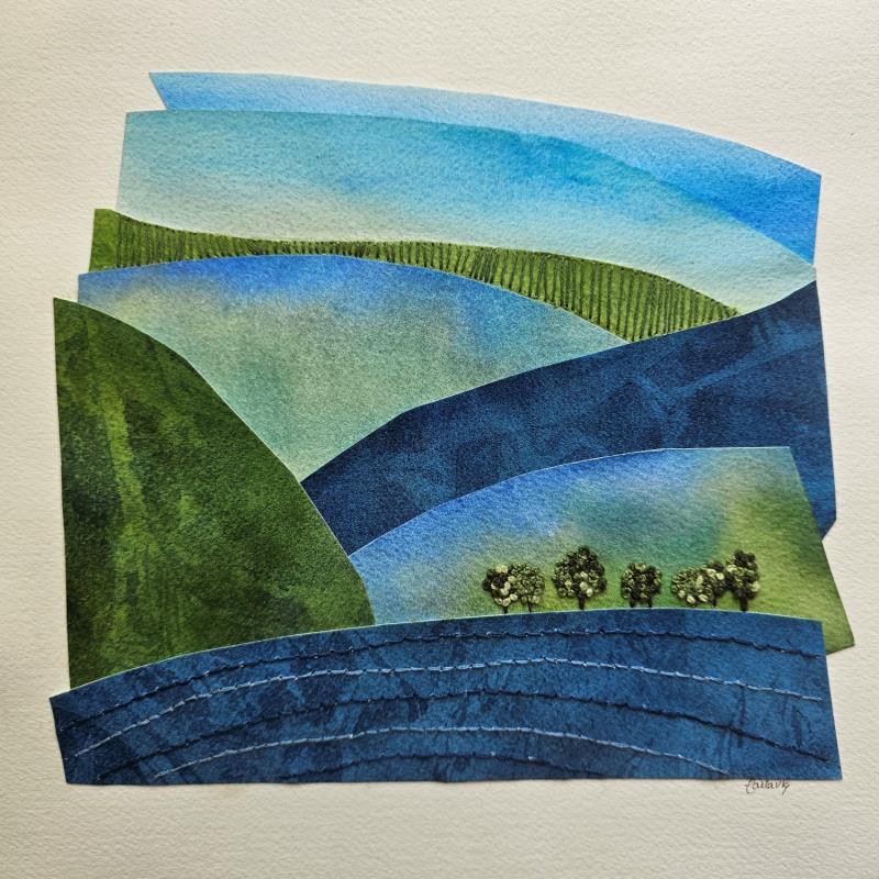 Painting Bits and pieces in blue by Vazquez Laila | Painting Figurative Landscapes Watercolor Textile