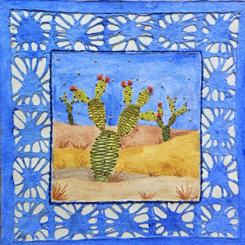 Peinture Nopales at night par Vazquez Laila | Tableau Figuratif Paysages Nature Aquarelle Textile