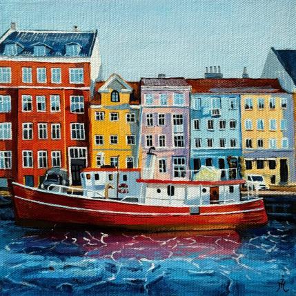 Gemälde Nyhavn  von Ion Manolachi | Gemälde Figurativ Acryl Architektur, Pop-Ikonen, Urban