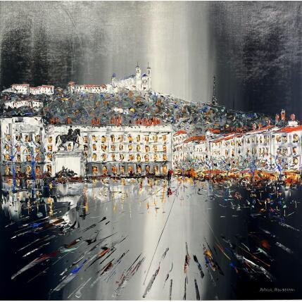 Painting La nuit se pose sur la place by Rousseau Patrick | Painting Figurative Oil Urban