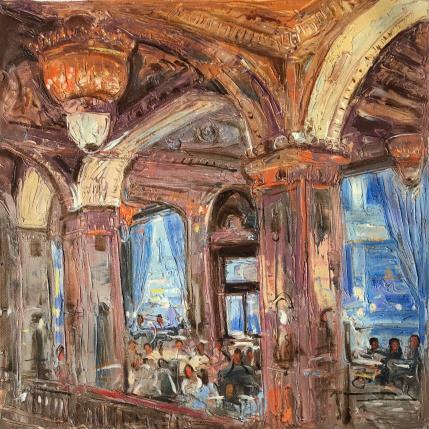 Peinture Intérieur du café par Dontu Grigore | Tableau Figuratif Huile Urbain