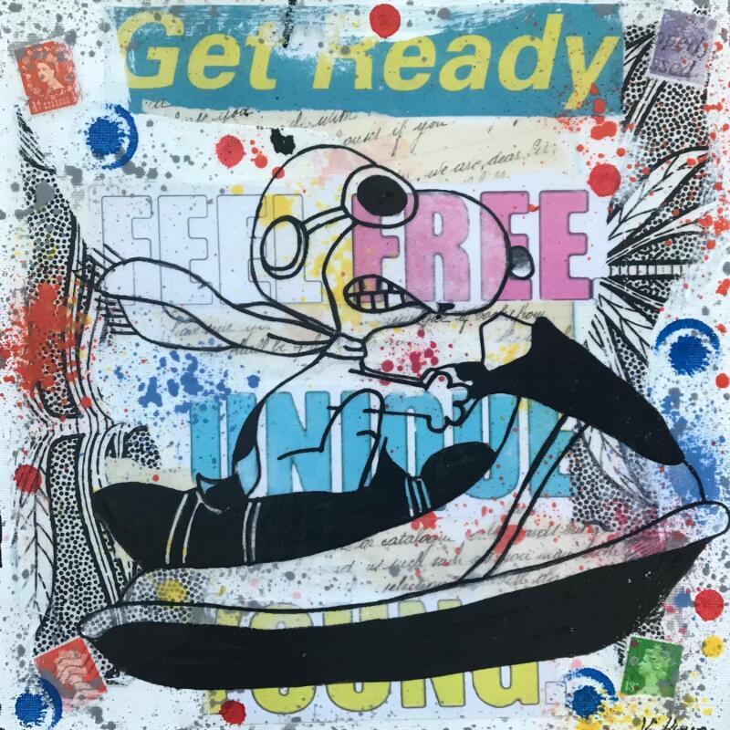 Gemälde Snoopy jet ski von Kikayou | Gemälde Pop-Art Pop-Ikonen Graffiti Acryl Collage