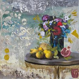 Painting Les beaux jours  by Romanelli Karine | Painting Figurative Acrylic, Gluing, Paper, Pastel, Posca Still-life