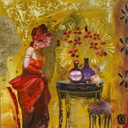 Painting Carmen  by Romanelli Karine | Painting Figurative Acrylic, Gluing, Gold leaf, Paper, Pastel, Posca Life style