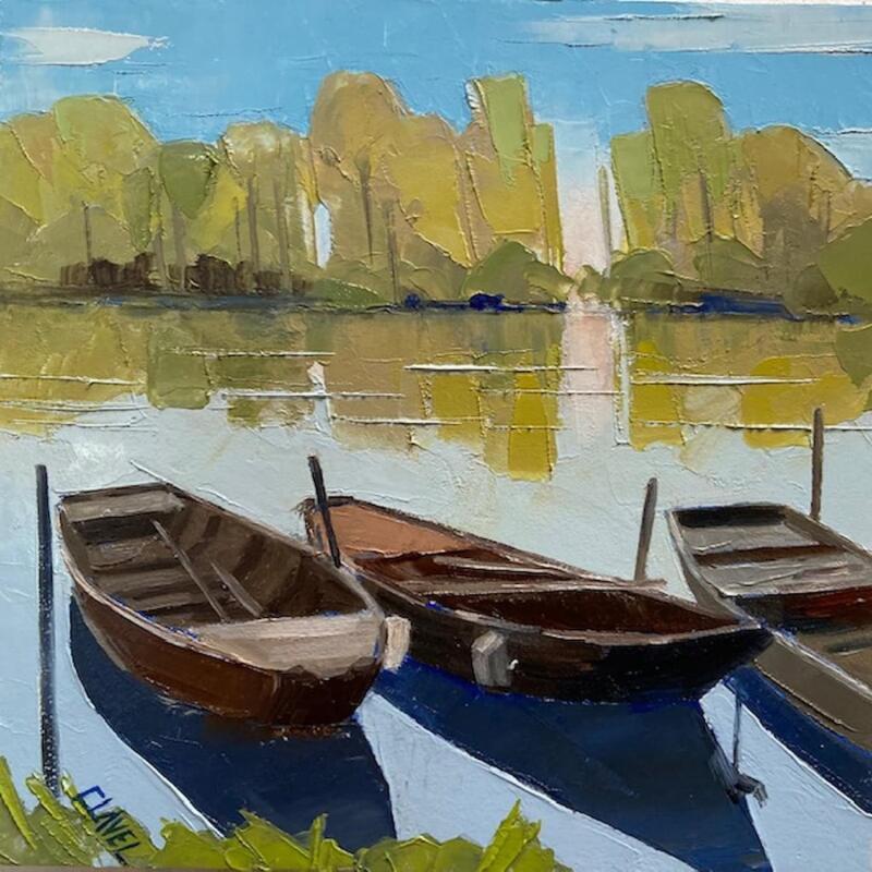 Gemälde Quiétude sur la Loire von Clavel Pier-Marion | Gemälde Impressionismus Landschaften Holz Öl