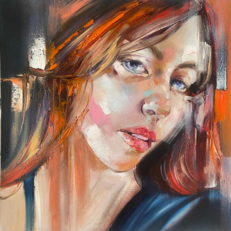 Peinture Brigitta  Grande  par Abbondanzia Monica | Tableau Figuratif Portraits Huile Acrylique