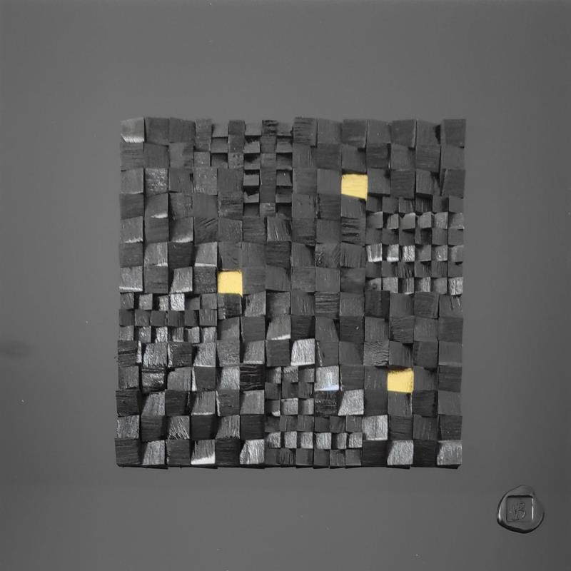 Peinture Ispahan par Bauquel Véronique | Tableau Abstrait Minimaliste Bois Acrylique Collage Feuille d'or