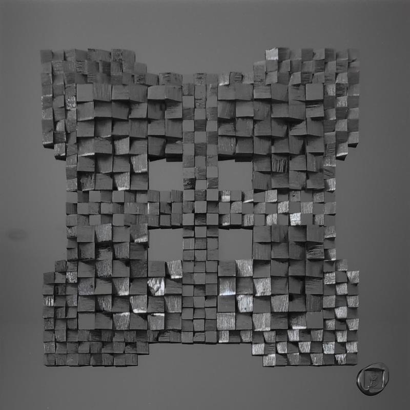 Gemälde Karashi von Bauquel Véronique | Gemälde Abstrakt Minimalistisch Holz Acryl Collage