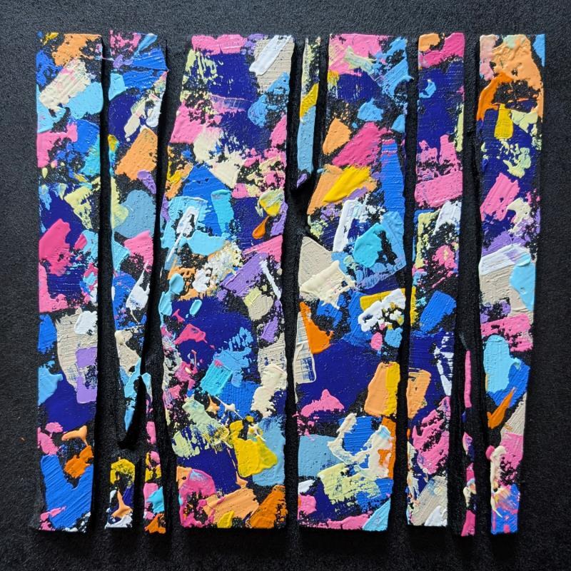 Peinture Bc8 touche bleu fushia jaune par Langeron Luc | Tableau Matiérisme Bois Acrylique Résine