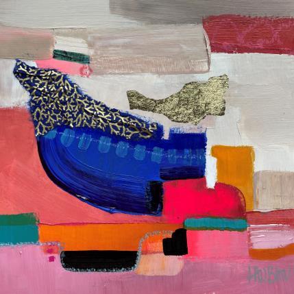 Peinture La barque bleu nuit par Lau Blou | Tableau Abstrait Acrylique, Collage, Feuille d'or