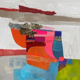 Painting La source du désert by Lau Blou | Painting Abstract Acrylic, Gluing, Gold leaf, Paper, Pastel Landscapes, Pop icons