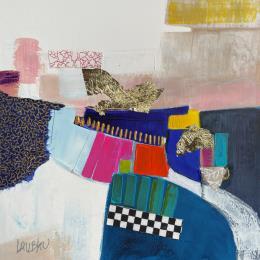 Painting Le chemin de l'eau by Lau Blou | Painting Abstract Acrylic, Gluing, Gold leaf, Paper, Pastel Landscapes, Pop icons