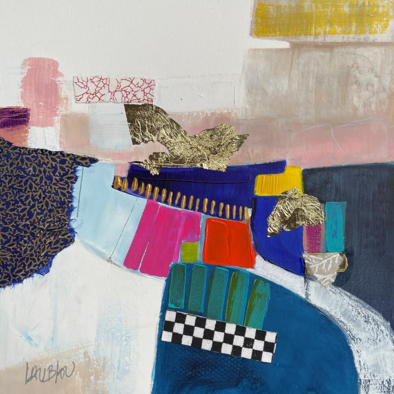 Peinture Le chemin de l'eau par Lau Blou | Tableau Abstrait Paysages Acrylique Collage Pastel Feuille d'or Papier