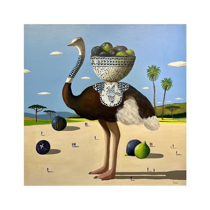Peinture Autruche et figues par Lionnet Pascal | Tableau Surréalisme Acrylique