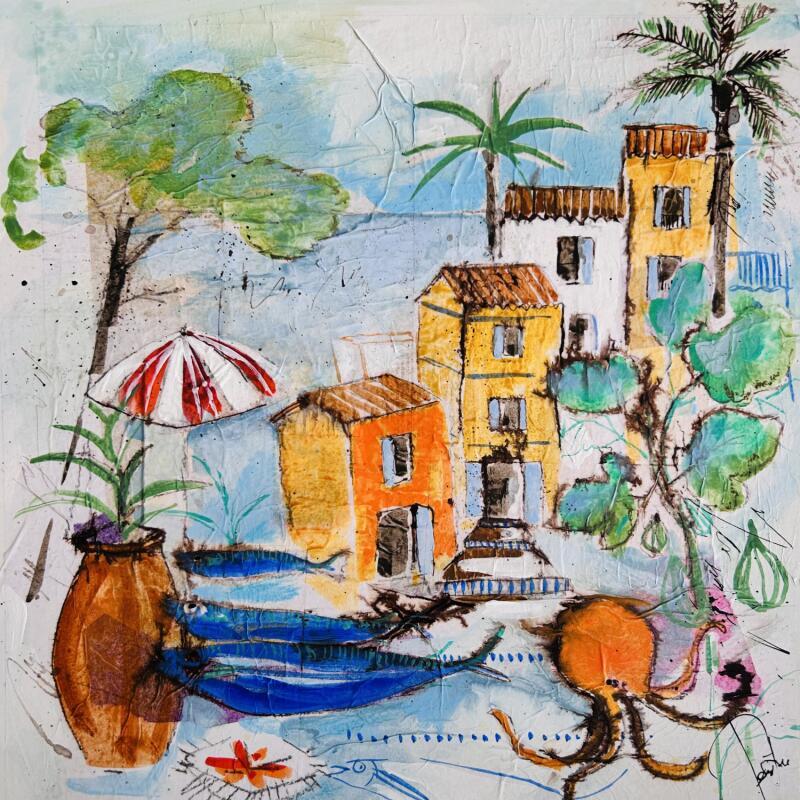 Painting La danse du poulpe by Colombo Cécile | Painting Naive art Landscapes Nature Life style Watercolor Acrylic Gluing Ink Pastel