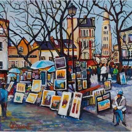 Peinture Animation Place du Tertre par Cédanne | Tableau Figuratif Acrylique, Huile Paysages, Scènes de vie, Urbain