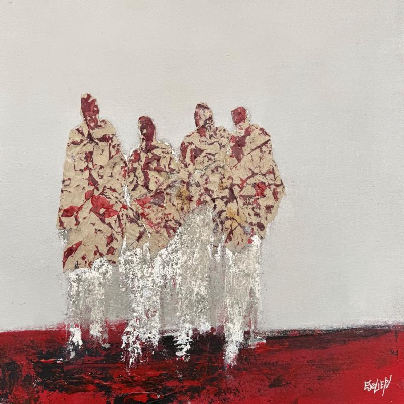 Gemälde La joie d'être ensemble von Escolier Odile | Gemälde Figurativ Alltagsszenen Minimalistisch Acryl Collage Sand Papier Pigmente