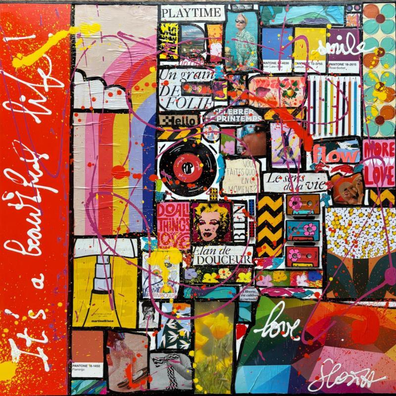 Peinture It's a beautiful life ! par Costa Sophie | Tableau Pop-art Acrylique Collage Upcycling