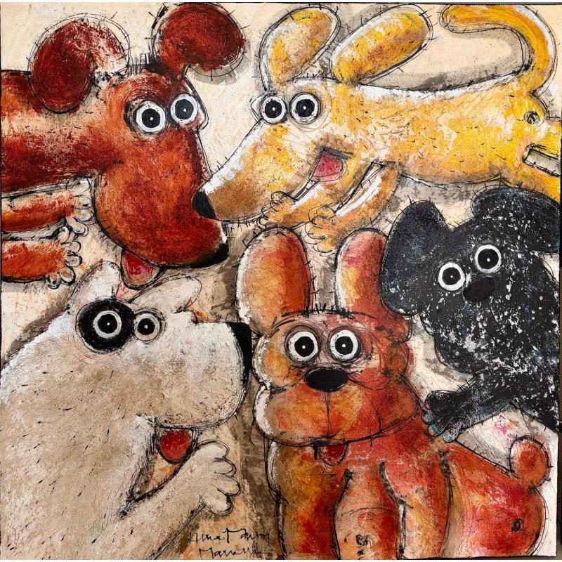 Painting Chien jaune! by Maury Hervé | Painting Raw art Animals Acrylic Ink Sand Pigments